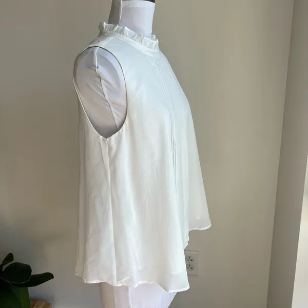 Anthropologie Sunday In Brooklyn White Pleated Ruffle Neck Blouse - Image 3