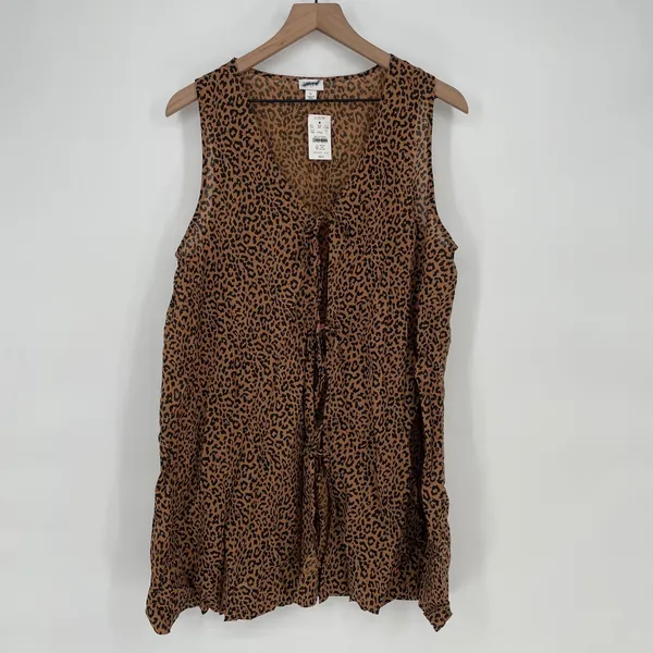 J Crew‎ Sleeveless Leopard Print Tie Front Tunic Top Women Size L - Image 2