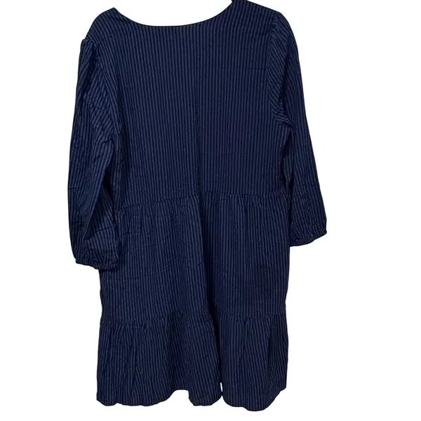Market & Spruce Navy Striped Tiered V-Neck Mini Dress 3/4 Sleeve Large L - Image 3