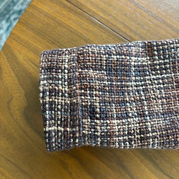 90s Vintage Carole Little Silk Tweed Mock Neck Crop Jacket Brown Petite Small - Image 10