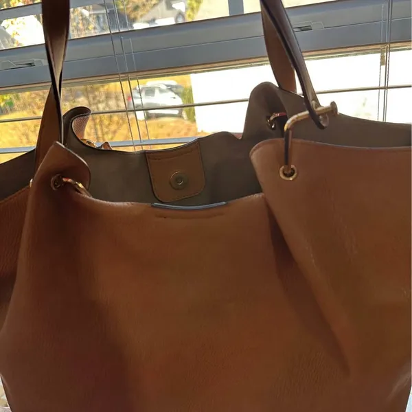 Sondra Robert squared pebbled, faux, leather satchel purse, gold accents, great - Image 10