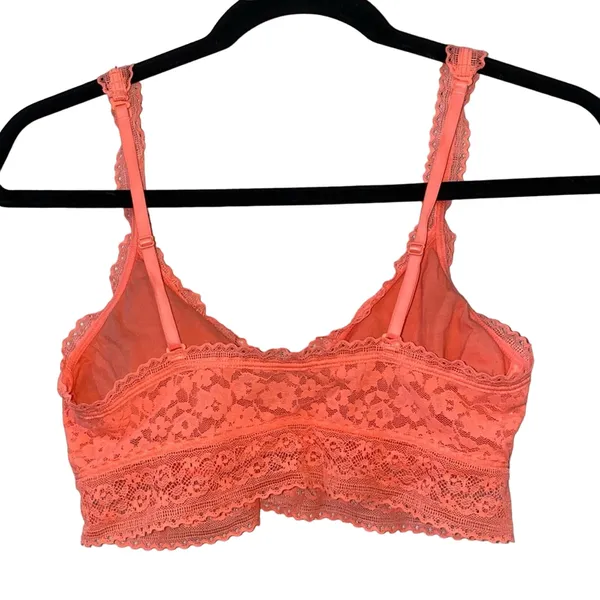 Lace Bralette Small Coral Orange Wireless Bra‎ Floral Lace Soft Stretch Lingerie - Image 3
