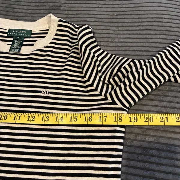 VTG Lauren Ralph Lauren Womens Medium Striped Top Black and Light Beige - Image 4