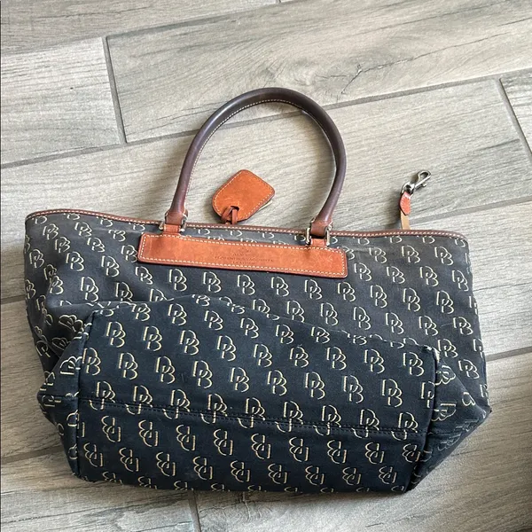 Dooney & Bourke Black and Brown Logo Satchel - Image 5