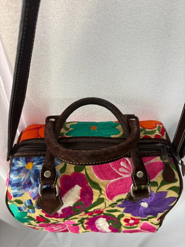 Floral Tapestry Mexican Embroidered Tapestry Bag Bright Colors BOHO EUC - Image 3