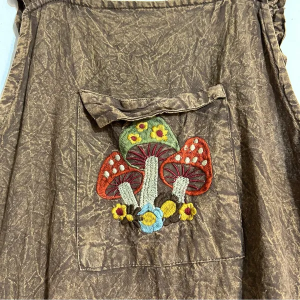 Earthbound Patchwork Eyelet Mushroom Embroidered Overalls Granola Boho Cottage - Image 7