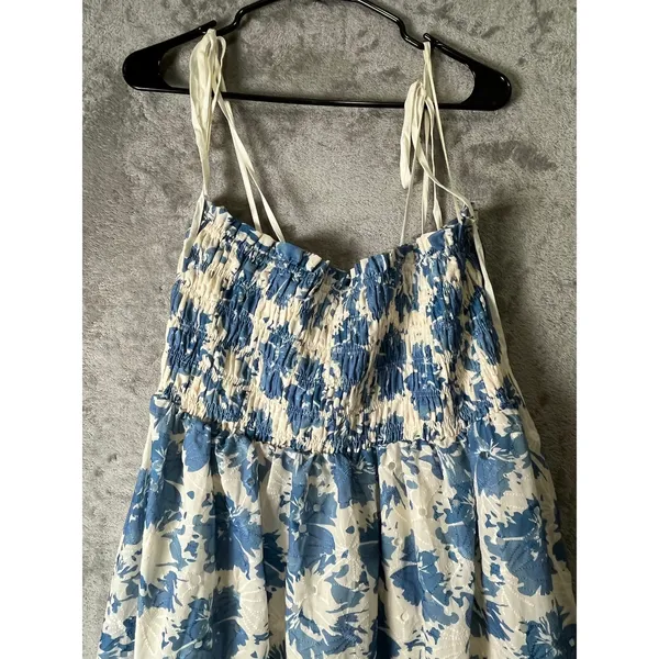 Lovelo Floral Smocked‎ Midi Dress Blue White Cottagecore Sundress 2XL Boho New - Image 4