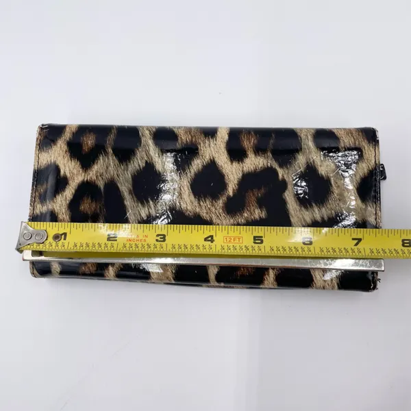 Women's Leopard Print Faux Patent Leather Organizational Foldover Wallet Clutch - Image 11