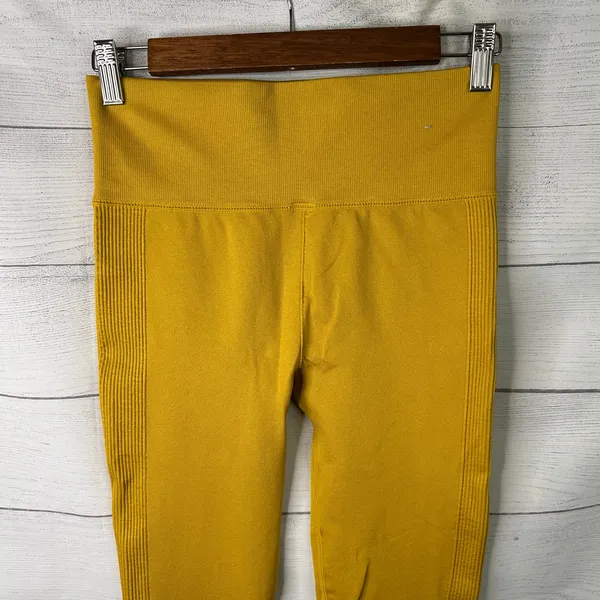 Forever 21 Womens Medium Mustard Yellow Ribbed High-Waist Leggings Chartreuse - Image 3