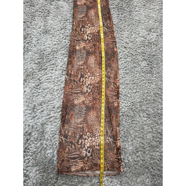Pretty Little Thing Maxi Dress Cover Up Mesh Brown Leopard Print Size 2 Spaghetti Strap Summer Dress - Image 8