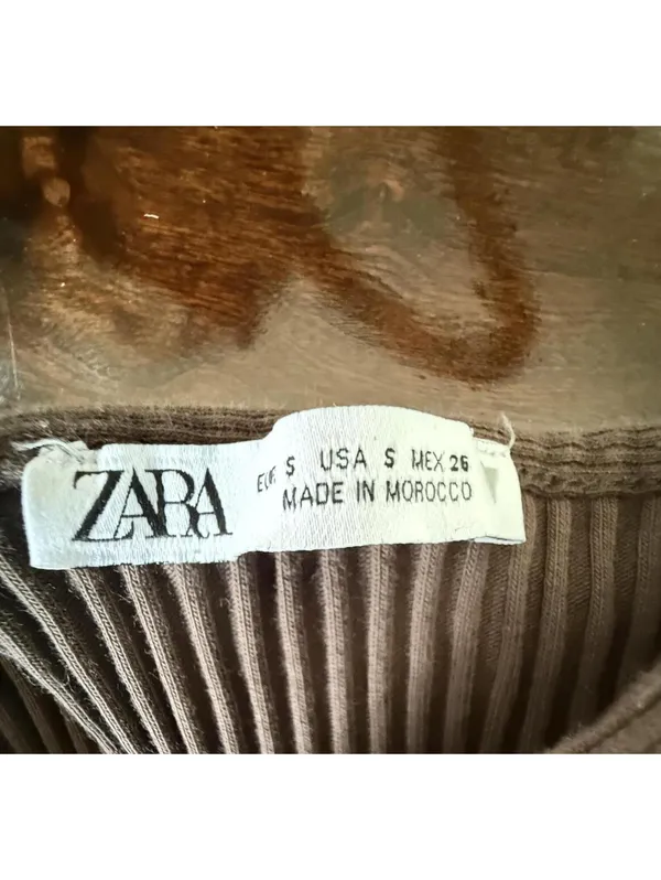 Zara Brown Ribbed Cutout Midi Dress Size Small - Image 6