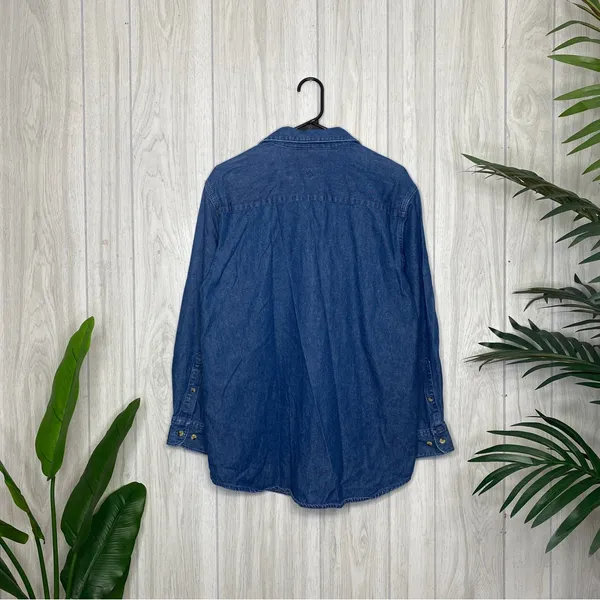Christine Alexander Bedazzled Cat Button Down Chambray Denim Shirt size M Medium - Image 2