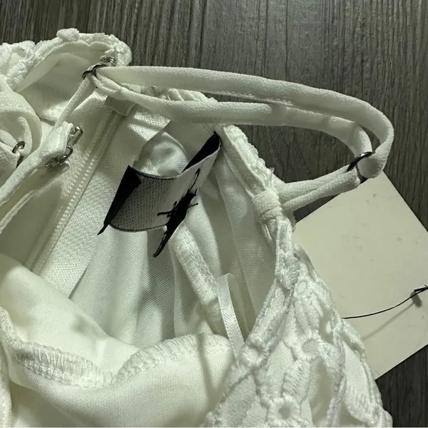 Lulus Dress Made in the Crocheted White Skater Halter‎ Neck Mini Dress Sz XS NEW - Image 10