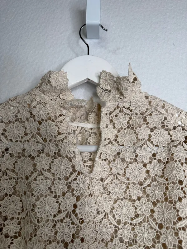 Sézane Elegant Jordyna Cream Floral Lace Longsleeve Ruffle Blouse | 34 - Image 7