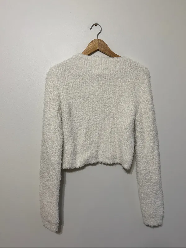 Aerie Matching Sweater Set Cream White Fuzzy Fluffy Marshmallow Medium & Pants - Image 5