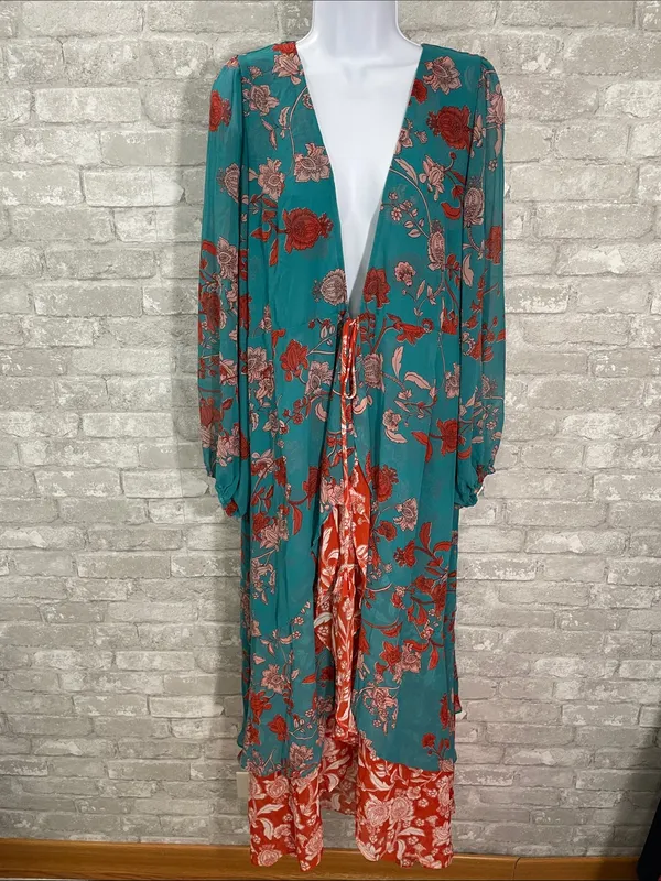 MISA Los Angeles Talitha Maxi Robe Dress featuring a turquoise floral print - Image 2