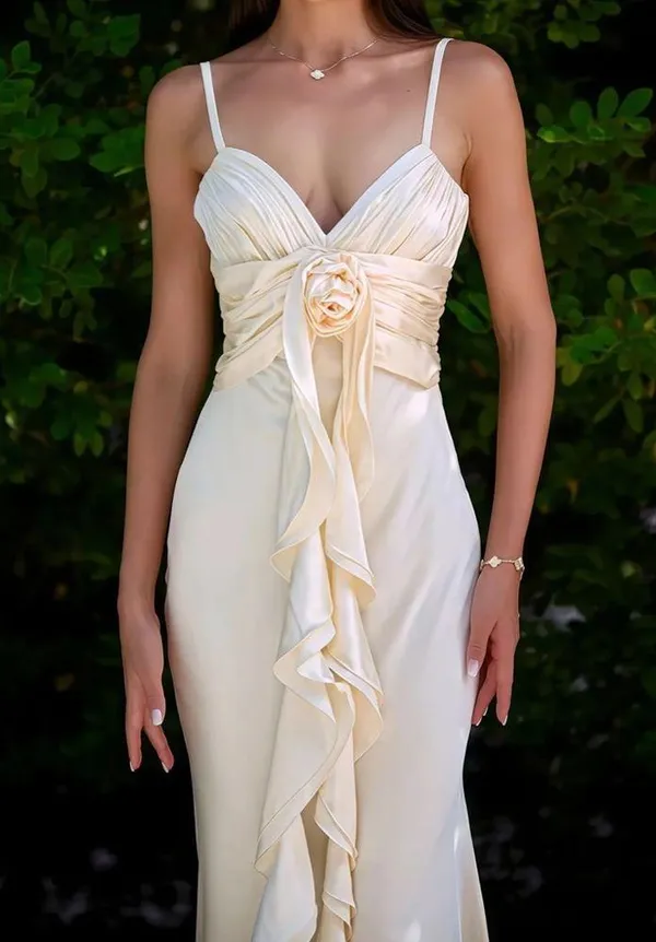 Rihoas Apricot Bodycon Tassel Slip Maxi Dress - Image 4
