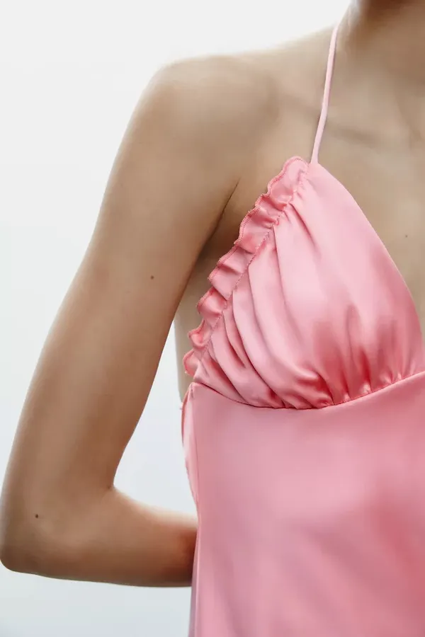 Zara Maxi dress Pink Satin ruffle bodycon party wedding summer evening - Image 12
