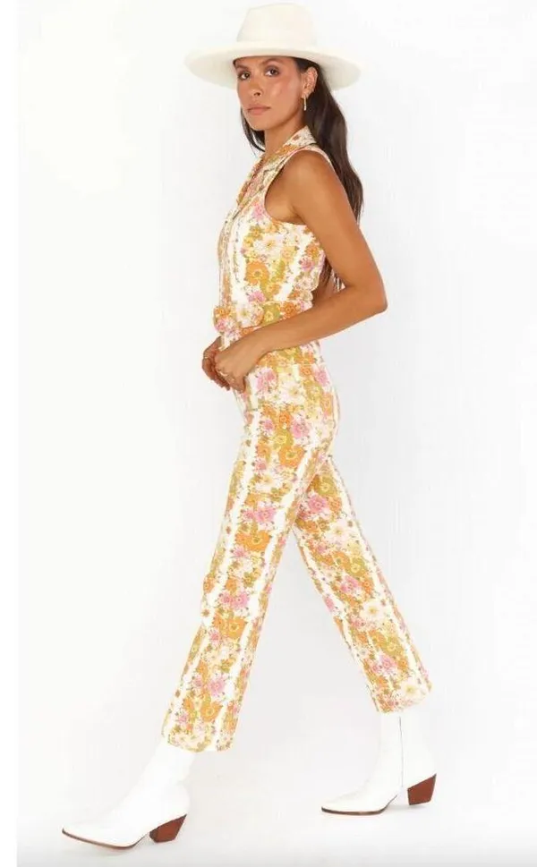 Show Me Your Mumu Jacksonville Cropped Jumpsuit Groovy Blooms Stripe Womens S - Image 3