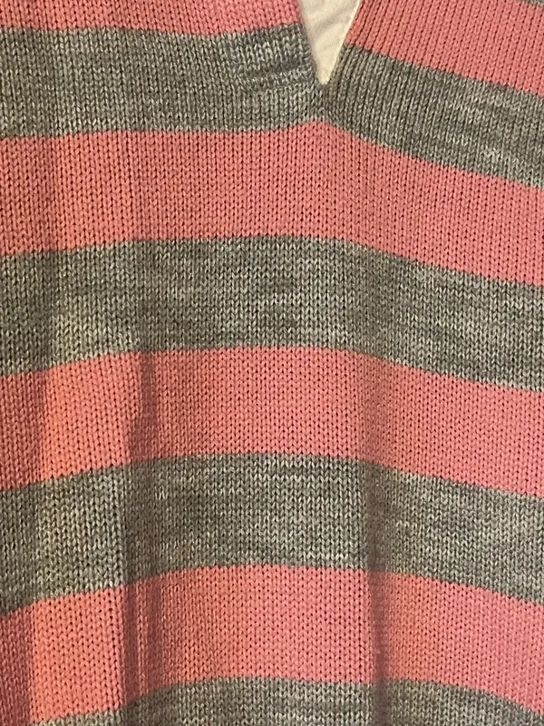Ricki vtg v-neck women's Med stripe sweater Retro 80's memories style collared - Image 3