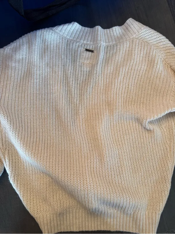 Billabong Oatmeal Chunky Knit Faux Wrap Sweater M - Image 3