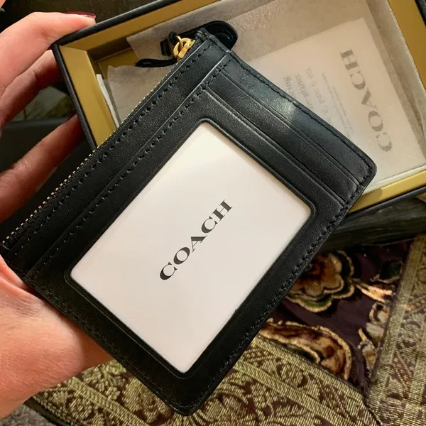 Authentic COACH 1941 leather/signature jacquard zip top card case/Keychain/ID - Image 7