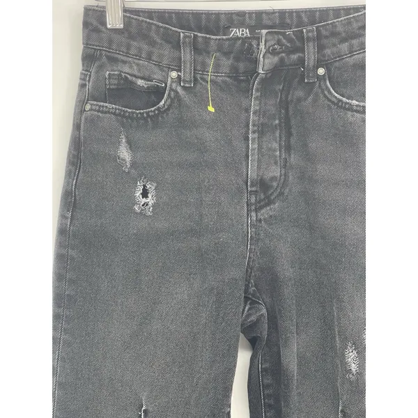 Zara Mom Jeans Size 0 Black‎ Faded High Rise Tapered Barrel Leg Pleated Q0004 - Image 4