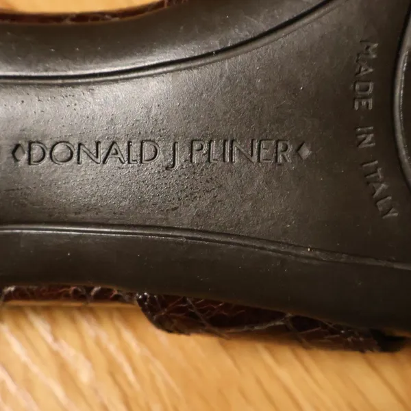 VTG Y2K Donald Pliner Kiki Kitten‎ Heel Sandal Size 7.5 Brown Croc Linen Leather - Image 9