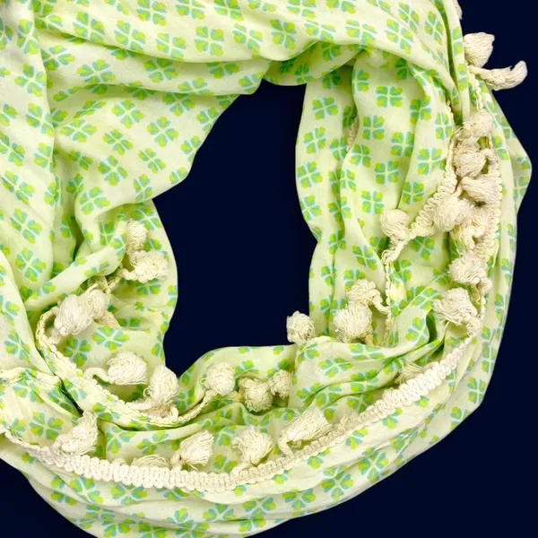 NWT Natural Life Green Blue Abstract Fringe Bohemian Infinity Scarf - Image 4