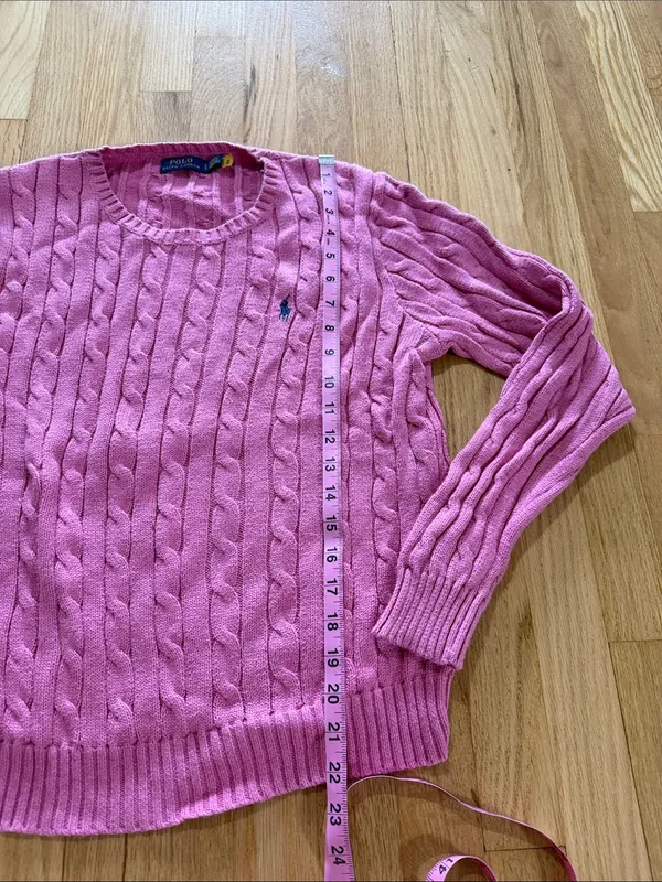 Polo Ralph Lauren Pink Cableknit Cotton Crewneck Sweater Sz L - Image 5
