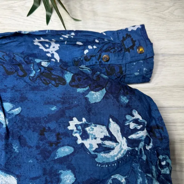 Anthropologie Pilcro The Tavi Ruffled Button Down Blouse Blue Batik Floral Small - Image 11