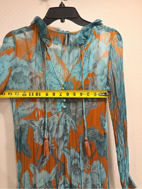 Anthropologie The Marais Printed Tiered Teal Floral Maxi Dress Boho Floral XS - Image 5