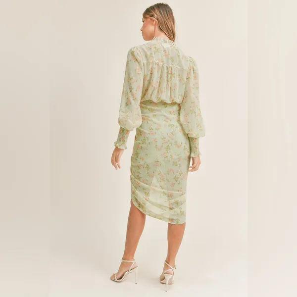 Mable Alejandra floral midi dress long sleeve‎ v-neck women’s size small dressy - Image 3