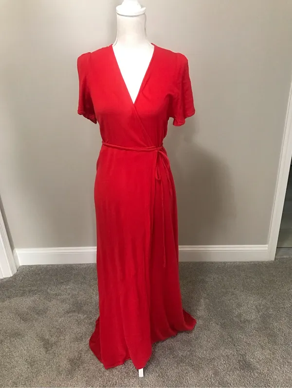 Lulus Much Obliged Red Wrap Maxi dress - Image 6