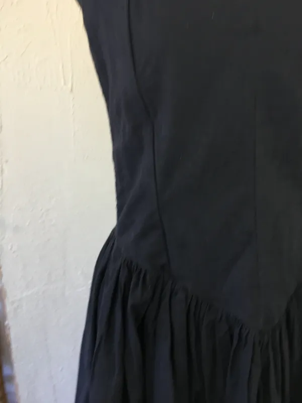 Vintage 80s Illustrations Black Strapless Sweetheart Basque Waist Midi Dress - Image 7