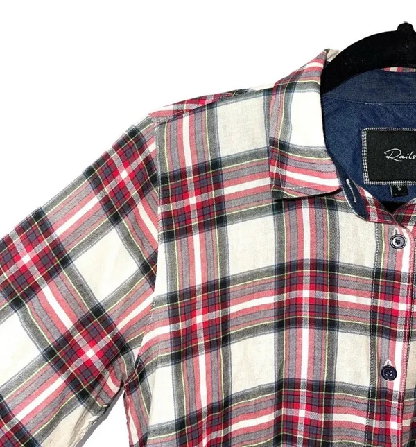 Rails Flannel Button Down Shirt Cream & Red Plaid - Image 4