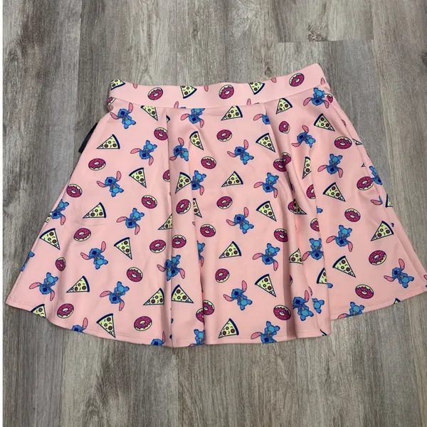 Disney Hot Topic Stitch Pizza Donut Pink Skater Skirt Pockets Plus Size 2 NEW‎ - Image 2