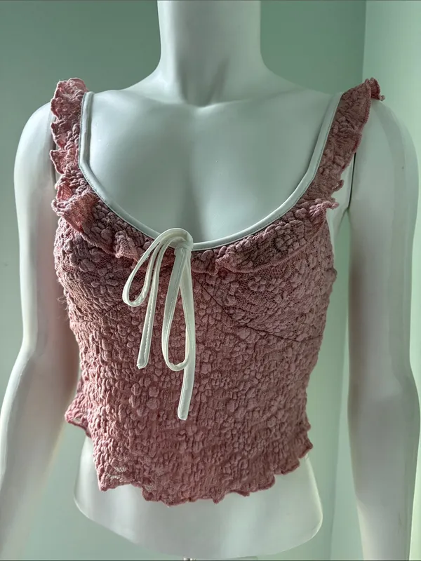 Edikted Pink Lace Tank Top Medium - Image 5
