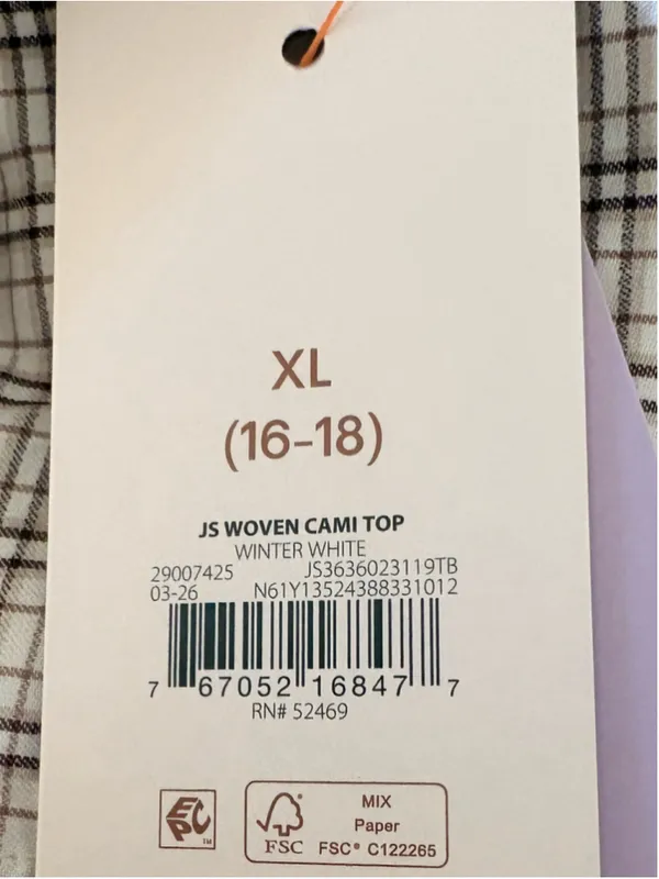 Joyspun Plaid Cami Sleep Top Beige Brown Women's Size XL NWT - Image 6