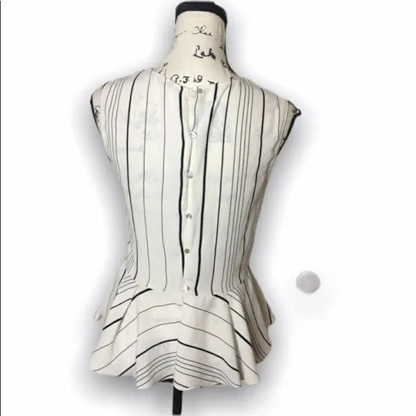 Zara White Striped Peplum Sleeveless Blouse | Size S - Image 3