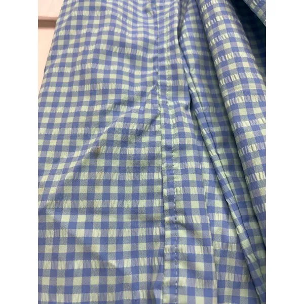 L.L.Bean Womens Medium Button-Up Gingham Shirt Blue & Green Long Sleeve 23i - Image 12