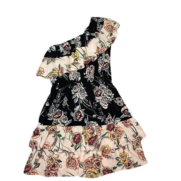 Aqua Pink Ruffle‎ One Shoulder Tiered Mini Dress Size XS - Image 3