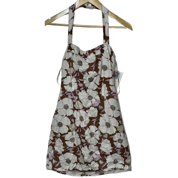 NEW Abercrombie & Fitch White Pink Floral Linen Smocked Halter Mini Dress Size S - Image 3
