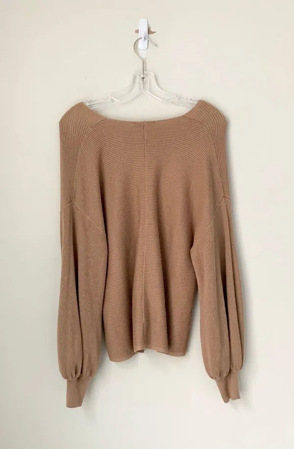 1 State Ribbed Balloon Sleeve Cotton Blend Sweater - Image 4