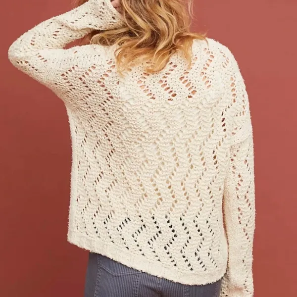 Anthropologie Akemi and Kin Womens‎ Small Cream Cotton Oversized Sweater Crochet - Image 9
