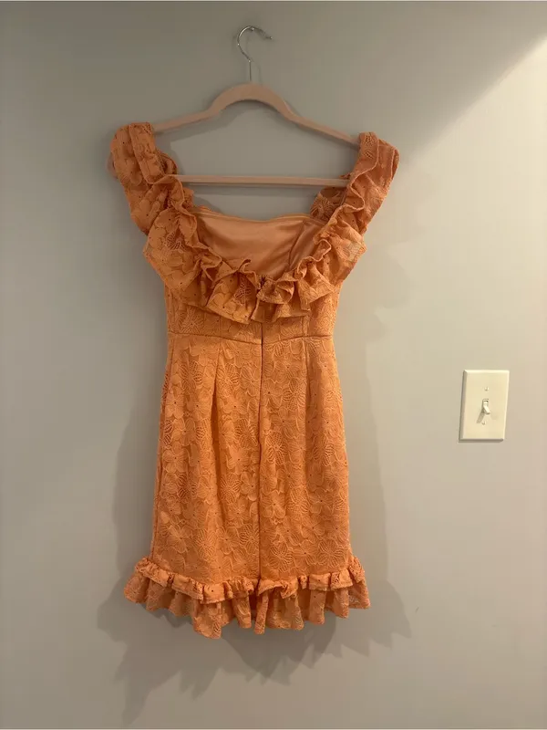 Selfie Leslie Orange Lace Ruffle Mini Dress - Image 2