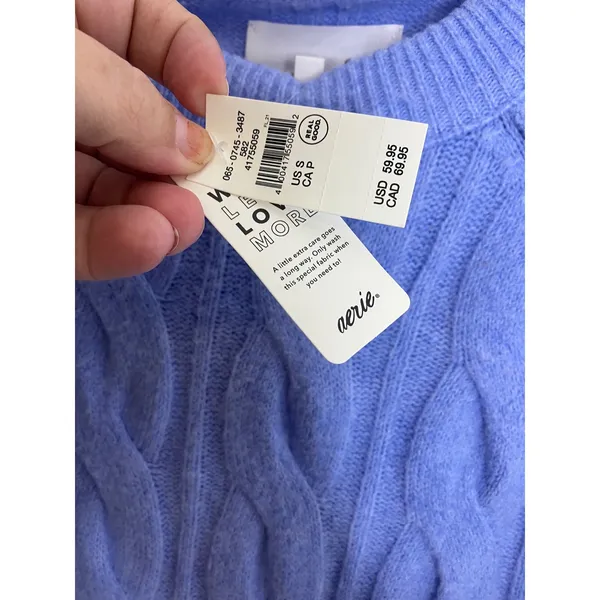 Aerie Cable Knit Sweater Womens S Blue New Oversized Crewneck Raglan Sleeve - Image 4