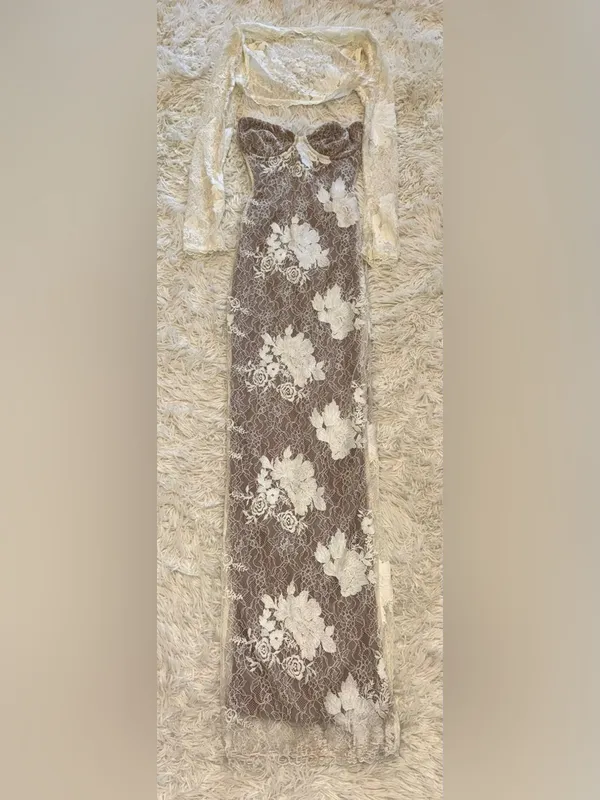NEW HOUSE OF CB Lucienne Lace Corset Strapless Gown & Bolero Set Sz XS - Image 5