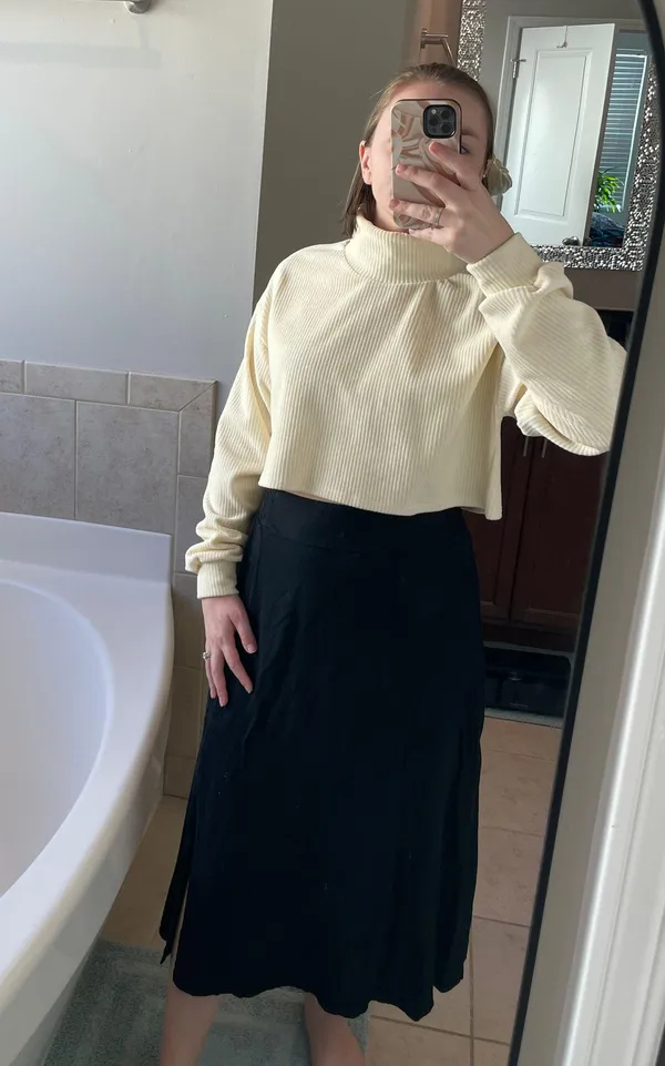 Cream Turtleneck Cropped Velvet Sweater - Image 4