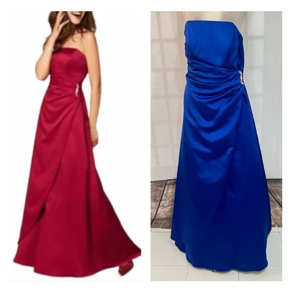 David's Bridal Royal Blue Strapless Side Ruched Bridesmaid Gown Dress Size 10 - Image 2
